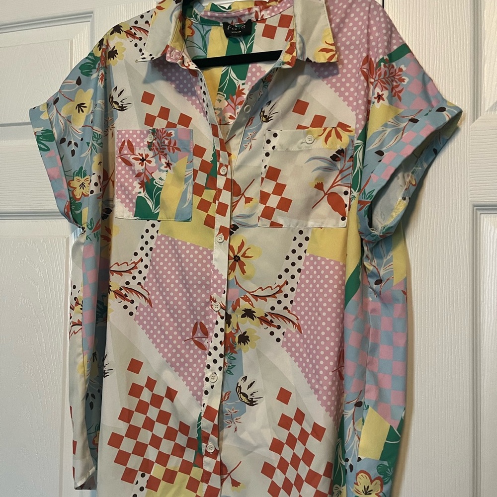 Y2K 90s vibe Fate Colorful Patterned Men's Shirt Cuff Sleeves medium